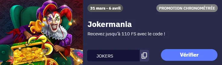 Jokermania avec joker et coffre rempli de pièces en or